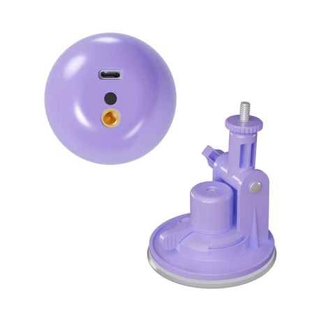 Temptasia violet Vixen Thrusting Dildo Vibrator Purple accessories, featuring a purple suction base and charging port.
