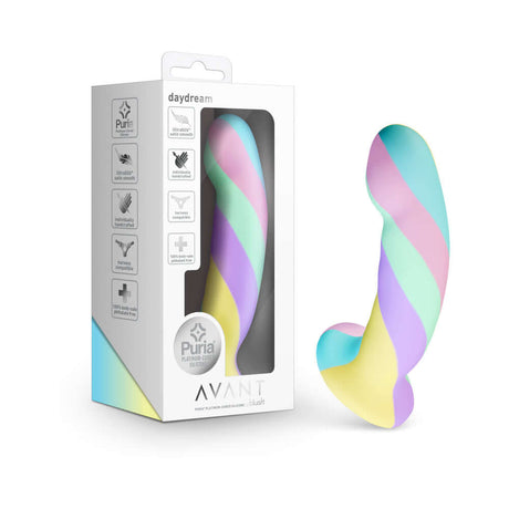 Avant Daydream Silicone Dildo displayed in packaging with colorful design for premium pleasure.