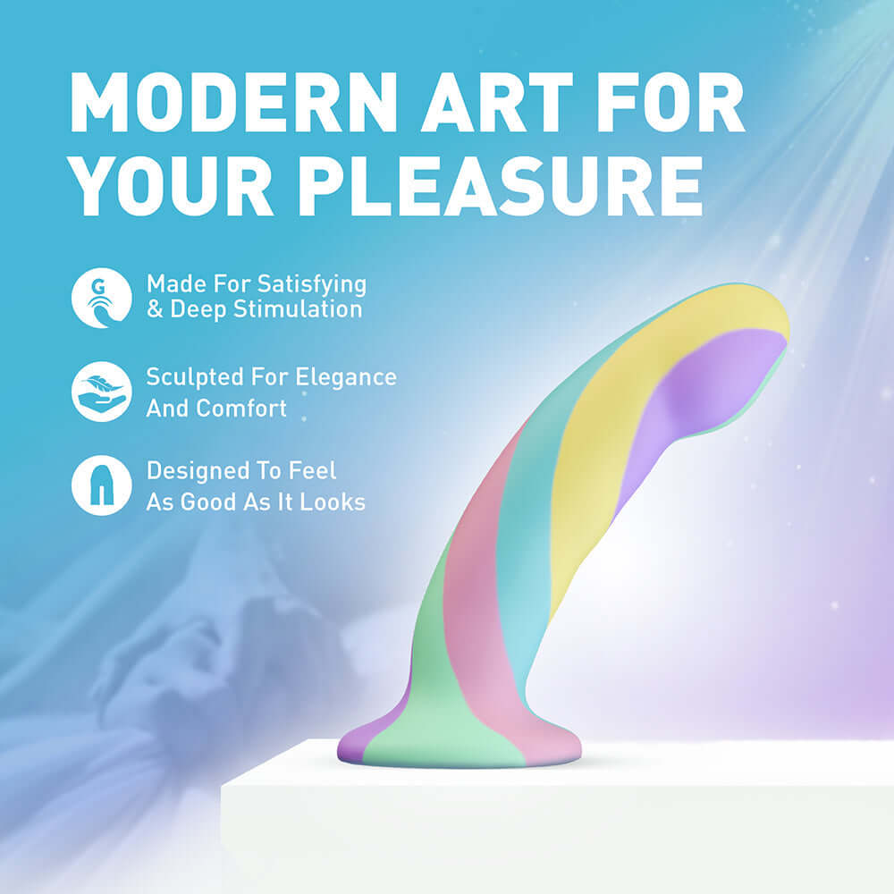 Avant Daydream Silicone Dildo featuring modern art design for pleasure and comfort, showcasing vibrant colors and elegant shape.