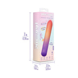 Play With Me Sunset Passion Rechargeable Vibrator packaging showcasing elegant design and compact dimensions for portable pleasure.