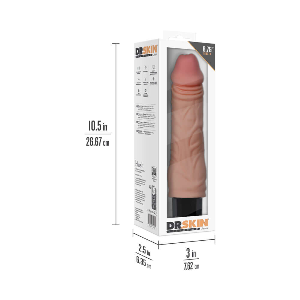 Dr Skin Silicone Dr Hunt Vibrating Dildo packaged dimensions 10.5 in x 2.5 in x 3 in for optimal usage and storage.