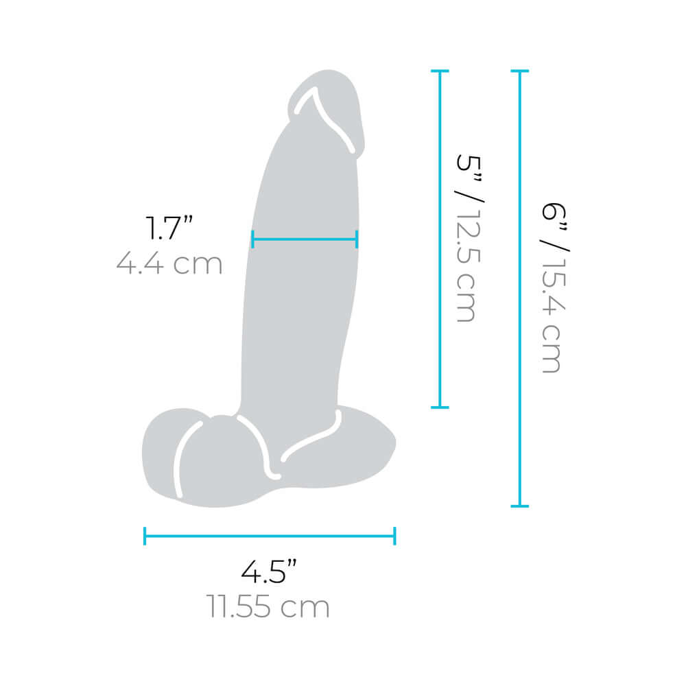 b-Vibe Slipskin Realistic Silicone Dildo 6 inch Girthy Cream dimensions illustration with measurements in inches and centimeters.