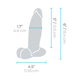 b-Vibe Slipskin Realistic Silicone Dildo 6 inch Girthy Cream dimensions illustration with measurements in inches and centimeters.