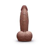 b-Vibe Slipskin Realistic Silicone Dildo 6 inch Girthy Brown displayed against a white background.
