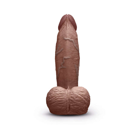 b-Vibe Slipskin Realistic Silicone Dildo 6 inch Girthy Brown displayed against a white background.