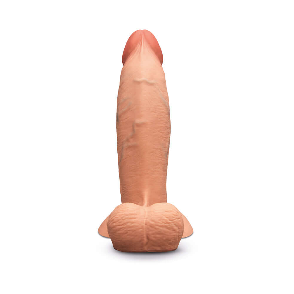 b-Vibe Slipskin Realistic Silicone Dildo 8 inch Girthy Mocha showcasing its lifelike design and texture.