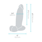 b-Vibe Slipskin Realistic Silicone Dildo 8 inch Girthy Mocha with dimensions 8" height, 6" width, and 2.6" diameter.