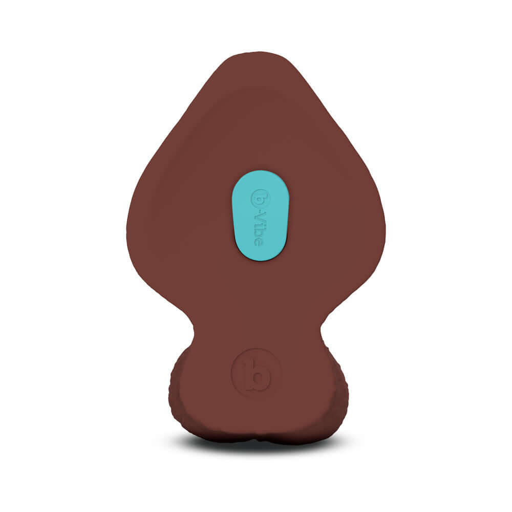 b-Vibe Slipskin Realistic Silicone Dildo 8 inch Girthy Brown showing the textured underside and control button.