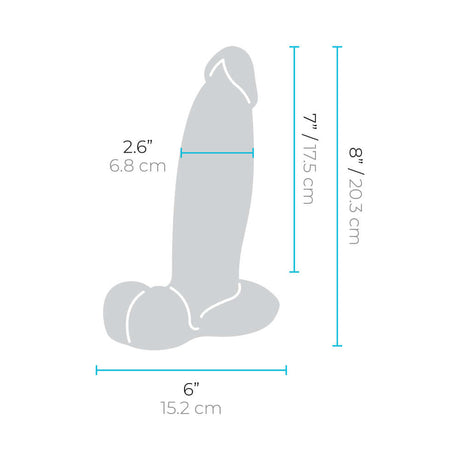 b-Vibe Slipskin Realistic Silicone Dildo 8 inch Girthy Brown dimensions measurement diagram with sizes in inches and centimeters.