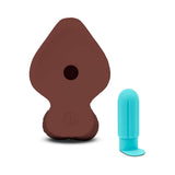 b-Vibe Slipskin Realistic Silicone Dildo 9 inch Girthy Brown with a blue attachment, showcasing its lifelike design.