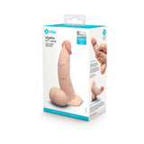 b-Vibe Slipskin Realistic Silicone Dildo 6.5 inch Curved Cream packaging with detailed features and design.