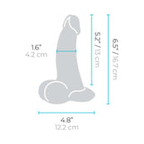 b-Vibe Slipskin Realistic Silicone Dildo 6.5 inch Curved Mocha dimensions illustration