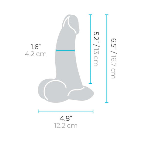 b-Vibe Slipskin Realistic Silicone Dildo 6.5 inch Curved Mocha dimensions illustration