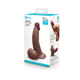 b-Vibe Slipskin Realistic Silicone Dildo 6.5 inch Curved Brown packaging with product details and images.
