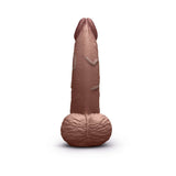 b-Vibe Slipskin Realistic Silicone Dildo 6.5 inch Curved Brown showcasing lifelike design and texture.