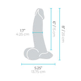 b-Vibe Slipskin Realistic Silicone Dildo 8 inch Curved Brown size and dimensions diagram