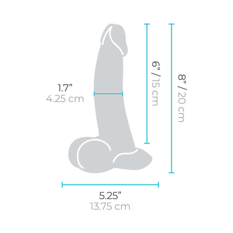 b-Vibe Slipskin Realistic Silicone Dildo 8 inch Curved Brown size and dimensions diagram