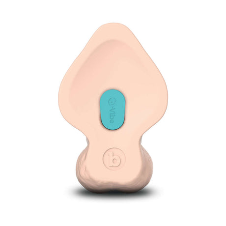 b-Vibe Slipskin Realistic Silicone Dildo 9 inch Curved Cream bottom view showing detailed design and control button.