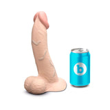 b-Vibe Slipskin Realistic Silicone Dildo 9 inch Curved Cream next to a can for size comparison