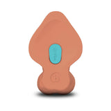 b-Vibe Slipskin Realistic Silicone Dildo 9 inch Curved Mocha, showing the base and control features.