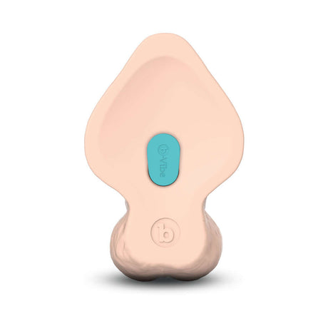 b-Vibe Slipskin Realistic Silicone Dildo 10 inch Curved Cream showing the textured base and control button.