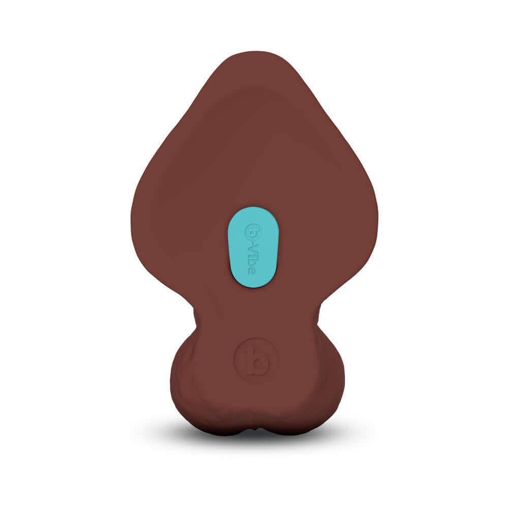 b-Vibe Slipskin Realistic Silicone Dildo 10 inch Curved Brown bottom view showing silicone texture and button.