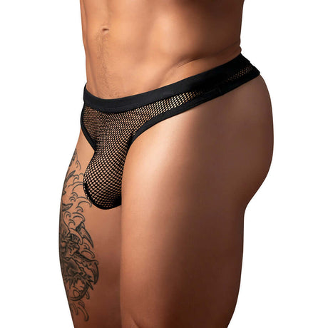 Male Power Fishnet 2.0 Bong Thong Black S M showcasing breathable fishnet design and supportive comfort pouch.