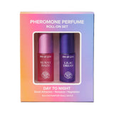 Eye of Love Pheromone Perfume Roll-On Set packaging featuring Sunny Daze and Lilac Dream fragrances.