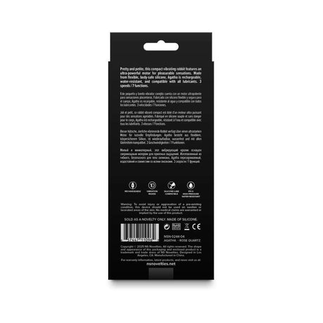 Back packaging of Gold-n-Dreams Agatha Rabbit Vibrator Rose Quartz with product details and instructions.