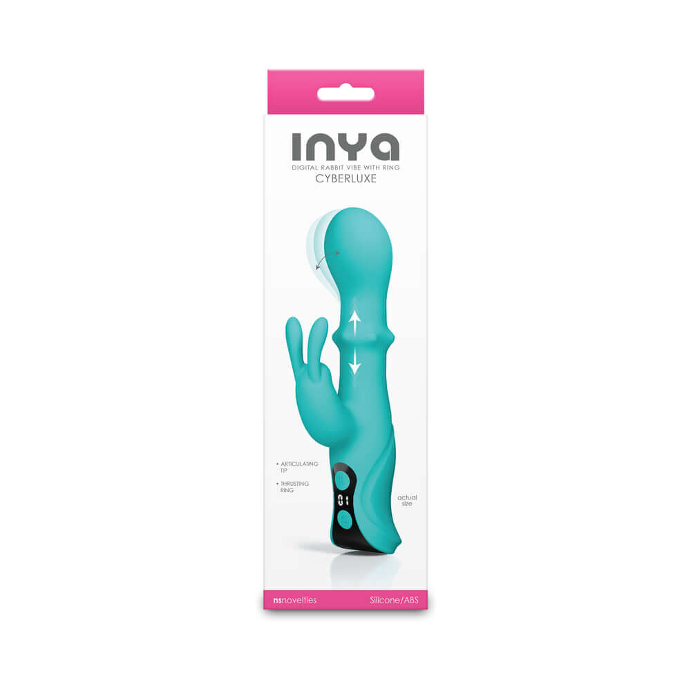 INYA Cyberluxe Digital Rabbit Vibrator Aqua packaging showcasing its unique design and features.