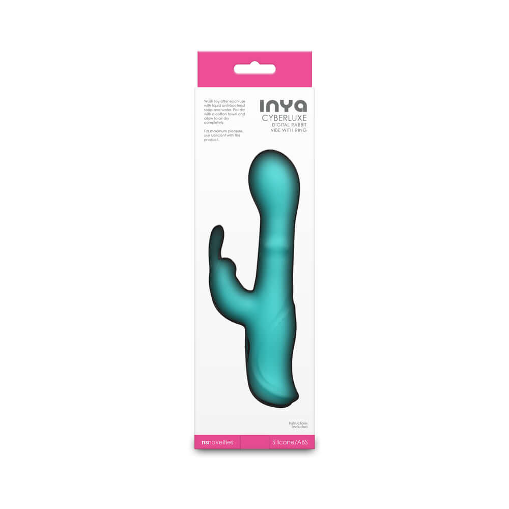 INYA Cyberluxe Digital Rabbit Vibrator Aqua in elegant packaging showcasing its dual-stimulation features.