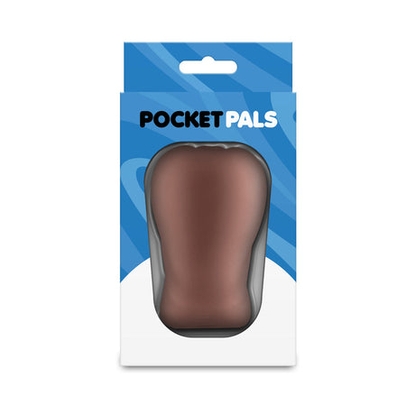 Pocket Pals Anal Stroker Brown in packaging showcasing its lifelike design and compact size.