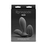 Renegade Rain Prostate Massager with Remote Control Black packaging featuring a sleek silicone design.
