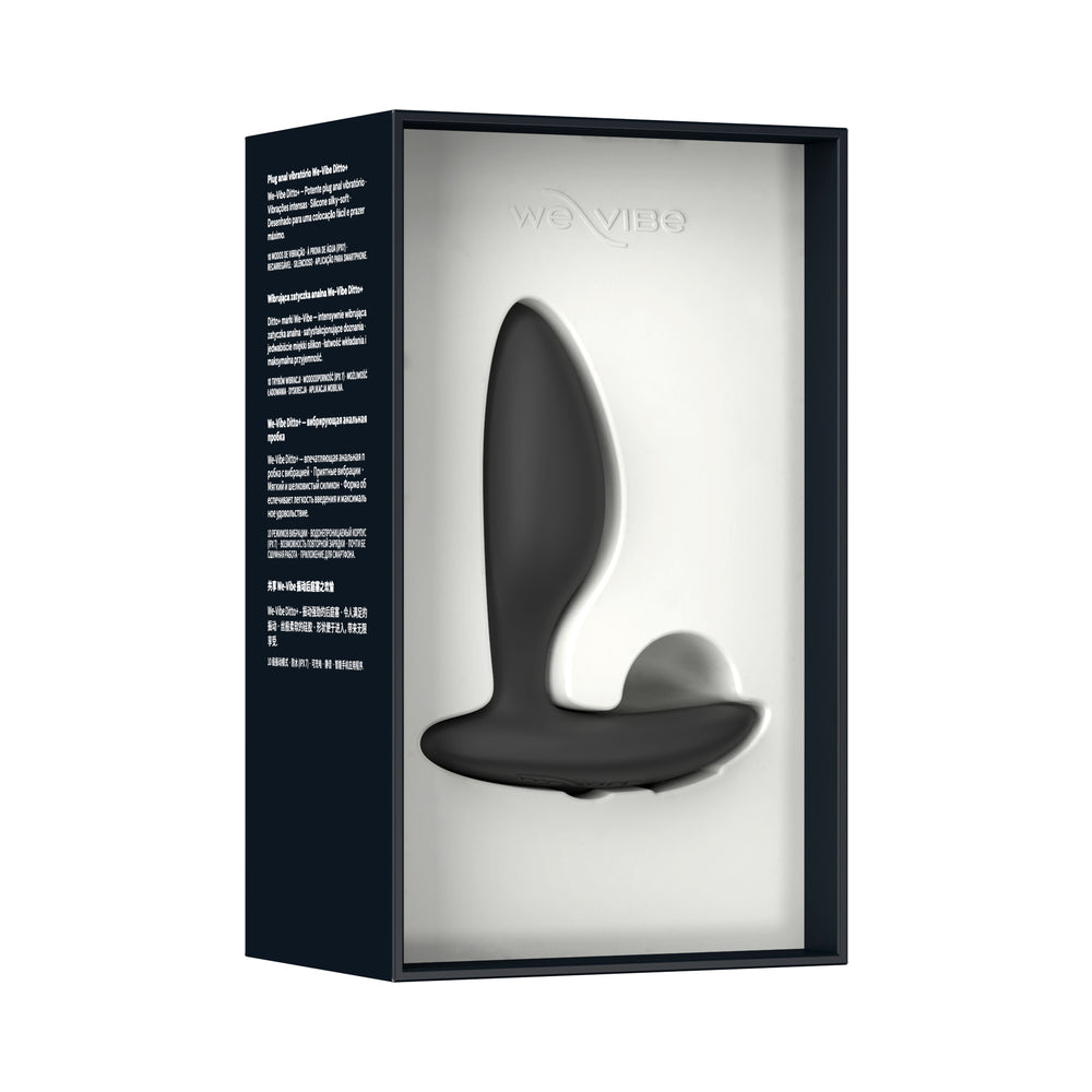 We-Vibe Ditto Plus Remote Control Vibrating Anal Plug Black in packaging with sleek design and features displayed