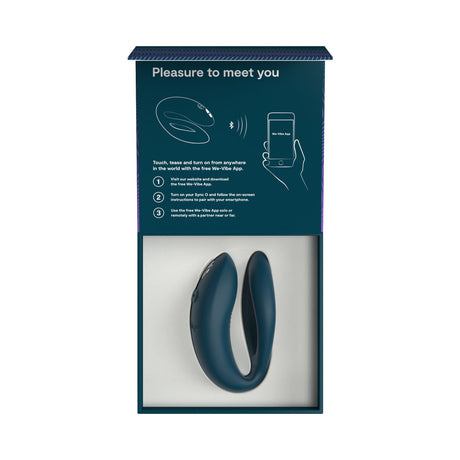 We-Vibe Sync O Remote Control Couples Vibrator Velvet Green in packaging with app instructions.