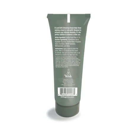B-Luvd Girth Enhancing Cream 2 Oz tube showcasing the back label and ingredient information.