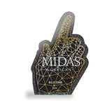Midas Silicone Lube 3 ml Pouch in a unique hand-shaped package with a black and gold design.