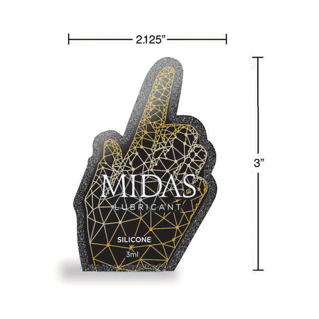 Midas Silicone Lube 3 ml Pouch in a fun hand-shaped container showcasing silicone lubricant.