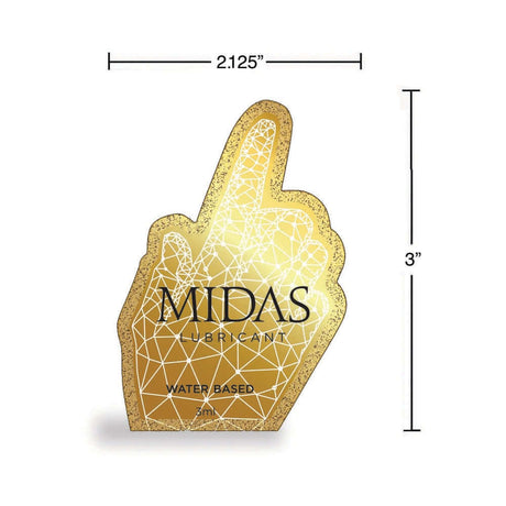 Midas Waterbased Lube 3 ml Pouch with a gold geometric design and water-based label.