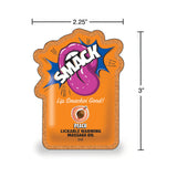 Smack Lickable Massage Oil 3 ml Pouch Peach packaging with vibrant colors and dimensions.