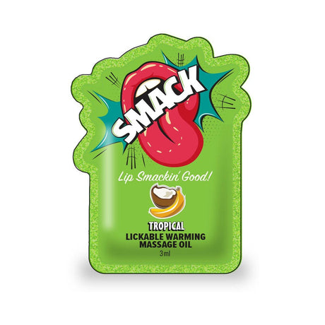 Smack Lickable Massage Oil 3 ml Pouch Tropical featuring tropical fruit flavor and silky texture for intimate moments.