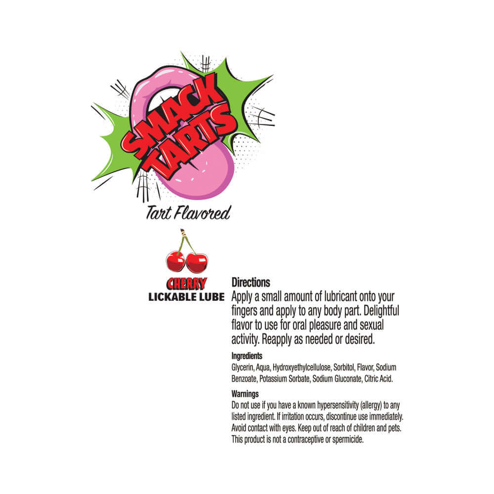 Smack Tarts Lickable Lube Sour Cherry 3 ml Pouch packaging with tart flavored design and usage instructions.