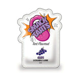 Smack Tarts Lickable Lube Sour Grape 3 ml Pouch in a colorful packaging featuring tart flavored grape design.
