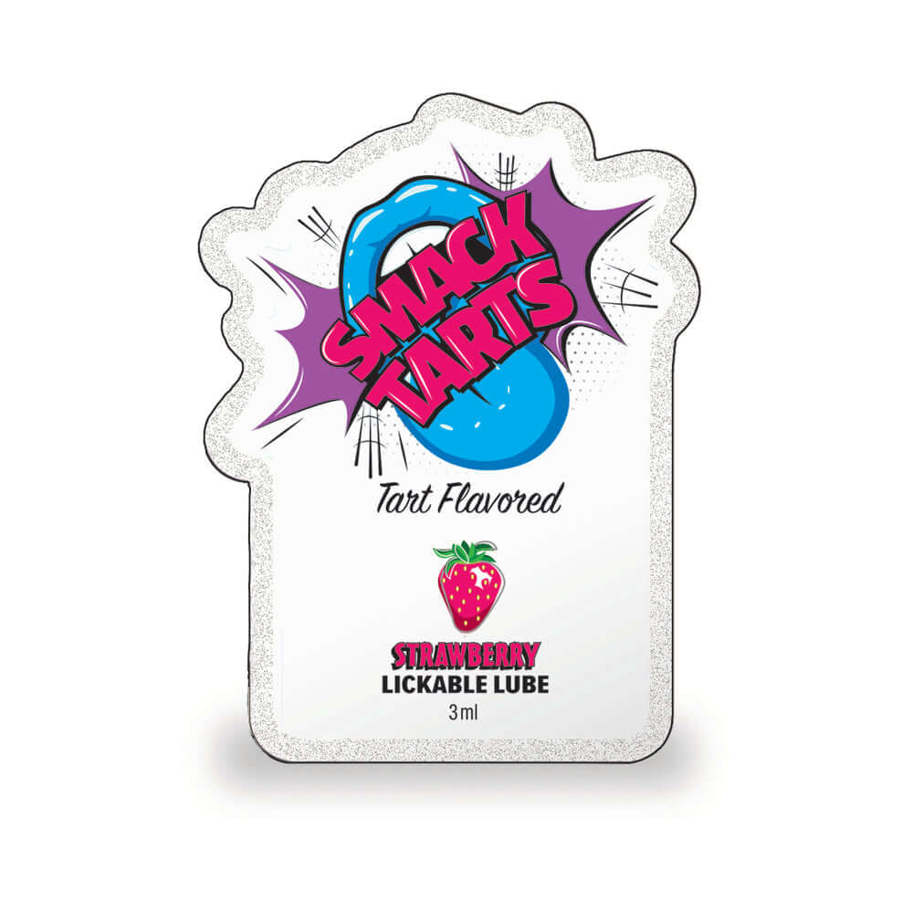 Smack Tarts Lickable Lube Sour Strawberry 3 ml Pouch with colorful packaging and tart flavored label.