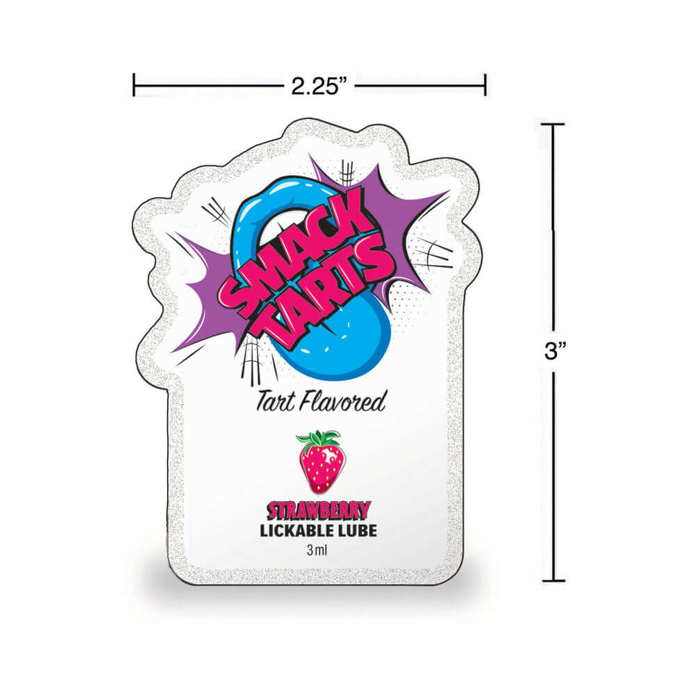Smack Tarts Lickable Lube Sour Strawberry 3 ml Pouch with tart flavored design and strawberry illustration.