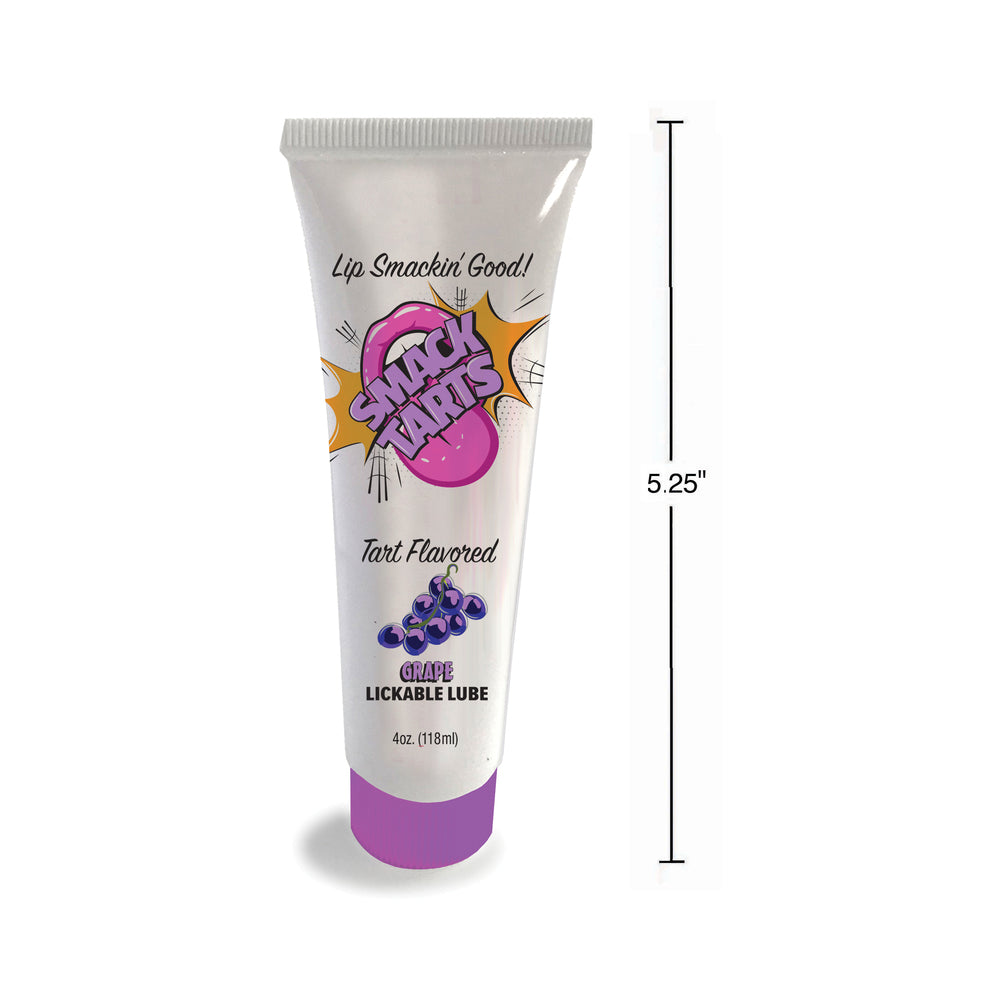 Smack Tarts Lickable Lube Sour Grape 2 Oz tube with colorful design and measurements.