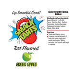 Smack Tarts Mouthwatering Foam Sour Green Apple 2.7 Oz product label with ingredients and usage directions.