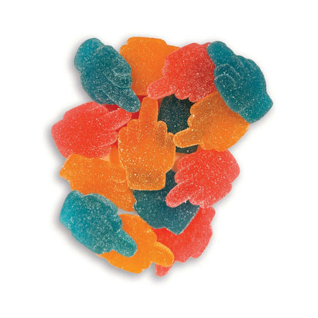 Bag of Fucks I Have To Give Sour Gummies in colorful gummy shapes on a white background.