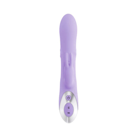 Spinderella Rechargeable Silicone Rabbit Vibrator Purple showcasing its sleek design and dual stimulation features.