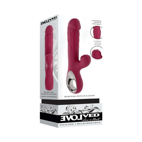 Evolved Bursting With Pleasure Vibrator Burgundy on display, featuring dual-action vibrational design and sleek silicone finish.